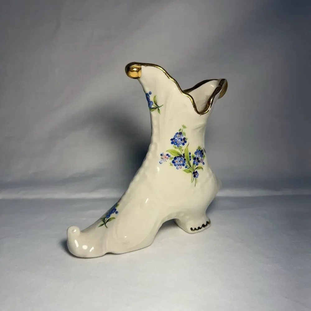 Vintage 22 Karat Gold Holley Ross Italian Porcelain Boot Shoe Vase 5” Tall